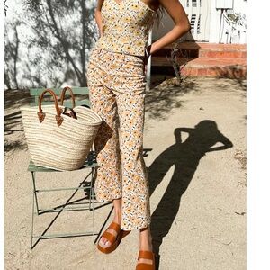 NWT Emerson Fry Everyday pant, Sharon’s Flowers Gold, size small, linen